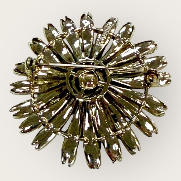 Vintage Lisner Silver Tone Flower Brooch Daisy Sunflower - Picture 2 of 3